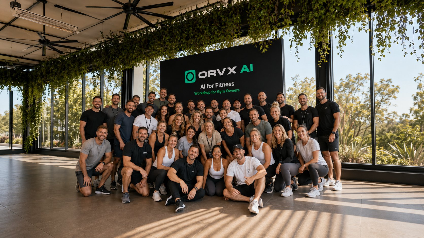 ORVX AI for Fitness workshop — gym owners and fitness professionals gathered at an AI for Fitness event in Australia, learning how to grow memberships, reduce churn, and automate gym operations with AI