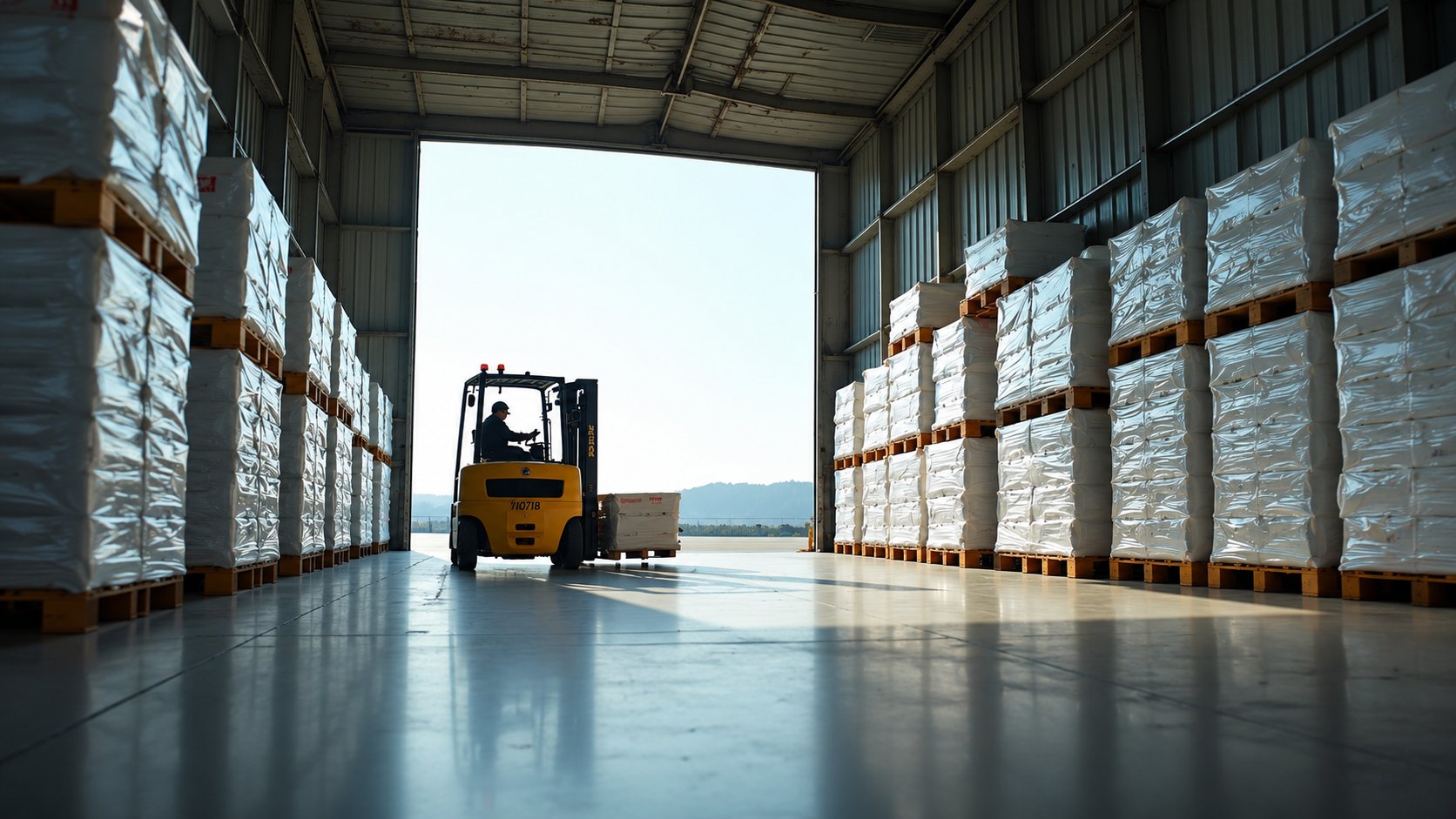 Forklift operator moving palletised goods through a modern Australian distribution centre — ORVX AI powers warehouse operations with AI-driven inventory management, route optimisation, and predictive maintenance